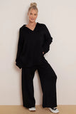 KATCH ME Black V Neck Long Sleeve Top & Wide Leg Pants Co-ord Co-ord 