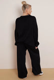 KATCH ME Black V Neck Long Sleeve Top & Wide Leg Pants Co-ord Co-ord 