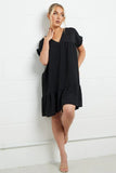 KATCH ME Black V Neck Short Sleeve Pleated Hem Dress Dress 13.99