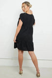KATCH ME Black V Neck Short Sleeve Pleated Hem Dress Dress 13.99