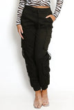 KATCH ME Black Versatile High Waist Multi- Pocket Elastic Drawstring Cargo Pants Trousers