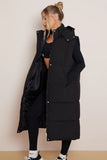 KATCH ME Black Versatile Waist Tie Hooded Thermal Gilet Coat