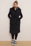 KATCH ME Black Versatile Waist Tie Hooded Thermal Gilet Coat
