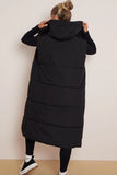 KATCH ME Black Versatile Waist Tie Hooded Thermal Gilet Coat