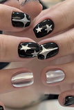 KATCH ME Black and Silver Star Squoval Press On Nail 24PCS Set Accessories 4.99