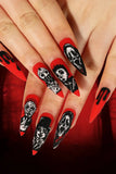KATCH ME Blackish Red Skull Stiletto Halloween Press On Nail 24PCS Set Accessories 
