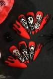 KATCH ME Blackish Red Skull Stiletto Halloween Press On Nail 24PCS Set Accessories 