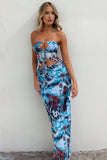 KATCH ME Blue Abstract Print Cut Out Lace-up Top & Skirt Co-ord Co-ord 