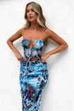 KATCH ME Blue Abstract Print Cut Out Lace-up Top & Skirt Co-ord Co-ord 