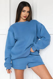 KATCH ME Blue Cotton Casual Sweatshirt & Drawstring Shorts Co-ord Co-ord 