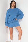 KATCH ME Blue Cotton Casual Sweatshirt & Drawstring Shorts Co-ord Co-ord 