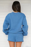 KATCH ME Blue Cotton Casual Sweatshirt & Drawstring Shorts Co-ord Co-ord 
