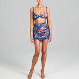 KATCH ME Blue Floral Print Bra Top & Ruched Skirt Co-ord Co-ord 