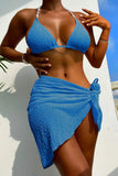 KATCH ME Blue Pearl Halter Neck Bikini 3 Pieces Set Swimwear 