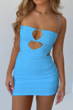 Blue Spaghetti Straps Cutout Bodycon Mini Dress