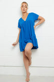 KATCH ME Blue V Neck Short Sleeve Pleated Hem Dress Dress 13.99