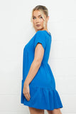 KATCH ME Blue V Neck Short Sleeve Pleated Hem Dress Dress 13.99