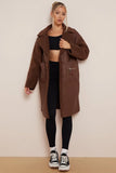 KATCH ME Brown Boucle Notch Lapel Cargo Pocket PU Thermal Coat Coat 