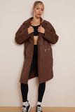KATCH ME Brown Boucle Notch Lapel Cargo Pocket PU Thermal Coat Coat 