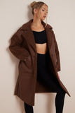 KATCH ME Brown Boucle Notch Lapel Cargo Pocket PU Thermal Coat Coat 