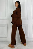 KATCH ME Brown Casual Color Matching Edge Loose Pullover & Wide Leg Pants Co-ord Co-ord