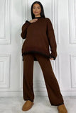 KATCH ME Brown Casual Color Matching Edge Loose Pullover & Wide Leg Pants Co-ord Co-ord 38.99
