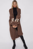 Brown Casual Knit LOVE Print Drop Shoulder Open-Front Long Cardigan
