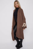 KATCH ME Brown Casual Knit LOVE Print Drop Shoulder Open-Front Long Cardigan Coat