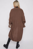 KATCH ME Brown Casual Knit LOVE Print Drop Shoulder Open-Front Long Cardigan Coat
