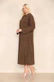 KATCH ME Brown Casual Loungewear V Neck Lapel Corduroy Long Sleeve Loose Dress Dress