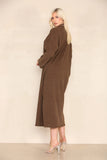 KATCH ME Brown Casual Loungewear V Neck Lapel Corduroy Long Sleeve Loose Dress Dress