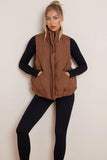 KATCH ME Brown Chic Stand Collar Zip-Up Gilet Coat 