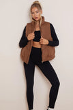 KATCH ME Brown Chic Stand Collar Zip-Up Gilet Coat 