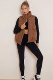 KATCH ME Brown Chic Stand Collar Zip-Up Gilet Coat 