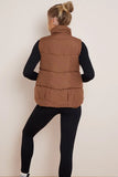 KATCH ME Brown Chic Stand Collar Zip-Up Gilet Coat 