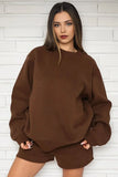 KATCH ME Brown Cotton Casual Sweatshirt & Drawstring Shorts Co-ord Co-ord 