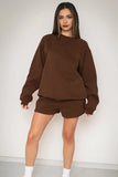KATCH ME Brown Cotton Casual Sweatshirt & Drawstring Shorts Co-ord Co-ord 