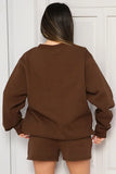KATCH ME Brown Cotton Casual Sweatshirt & Drawstring Shorts Co-ord Co-ord 