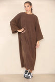 KATCH ME Brown Round Neck Drop Shoulder Loose Dress Dress 26.99