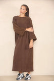 KATCH ME Brown Round Neck Drop Shoulder Loose Dress Dress