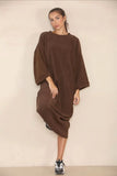 KATCH ME Brown Round Neck Drop Shoulder Loose Dress Dress