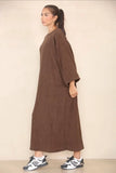 KATCH ME Brown Round Neck Drop Shoulder Loose Dress Dress