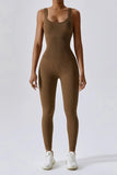 KATCH ME Brown Sports Seamless U Neck Stretch Shaping Yoga Jumpsuit Jumpsuit 27.99