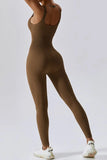 KATCH ME Brown Sports Seamless U Neck Stretch Shaping Yoga Jumpsuit Jumpsuit