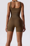 KATCH ME Brown Thick Straps Seamless Ribbed Playsuit Playsuit 