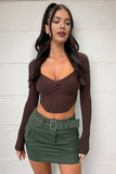 KATCH ME Brown Twist Ribbed Irregular Crop Top Top 