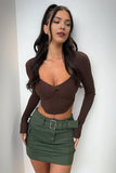 KATCH ME Brown Twist Ribbed Irregular Crop Top Top 