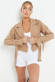KATCH ME Camel  Notch Lapel Belt Decor Short Jacket Coat 