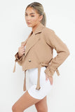 KATCH ME Camel  Notch Lapel Belt Decor Short Jacket Coat 