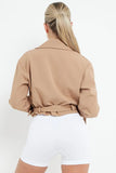 KATCH ME Camel  Notch Lapel Belt Decor Short Jacket Coat 